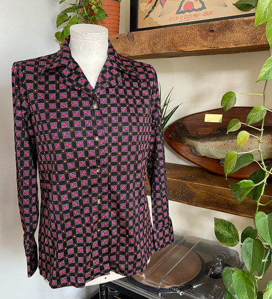 Vintage 1970s Black Pink Jersey Shirt