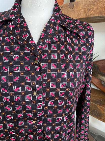 Vintage 1970s Black Pink Jersey Shirt