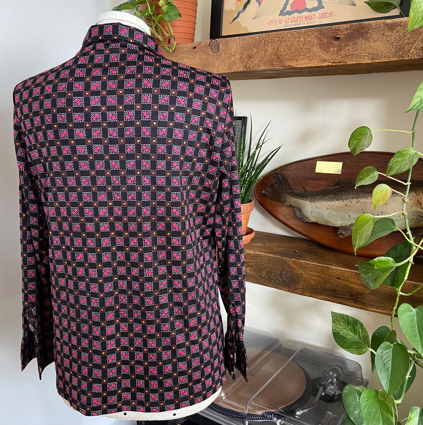 Vintage 1970s Black Pink Jersey Shirt