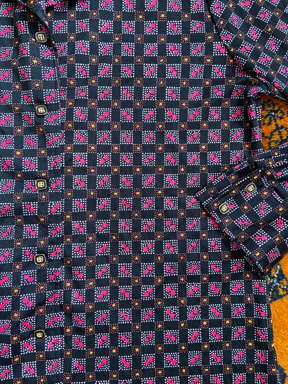 Vintage 1970s Black Pink Jersey Shirt