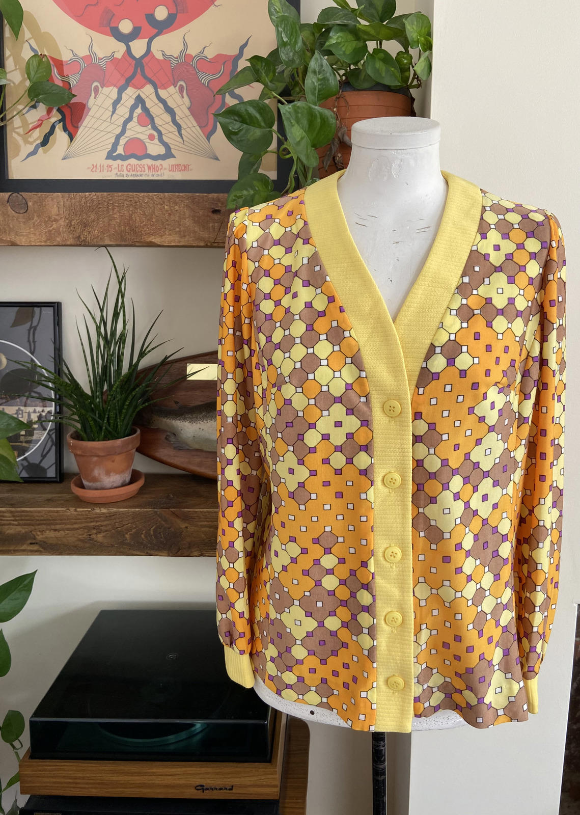 Vintage 1960s Yellow Retro Cardigan