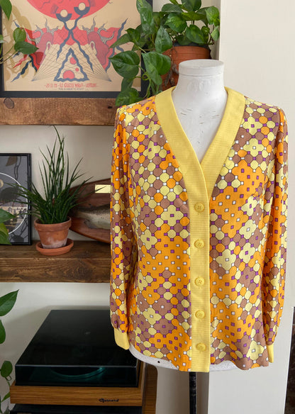 Vintage 1960s Yellow Retro Cardigan