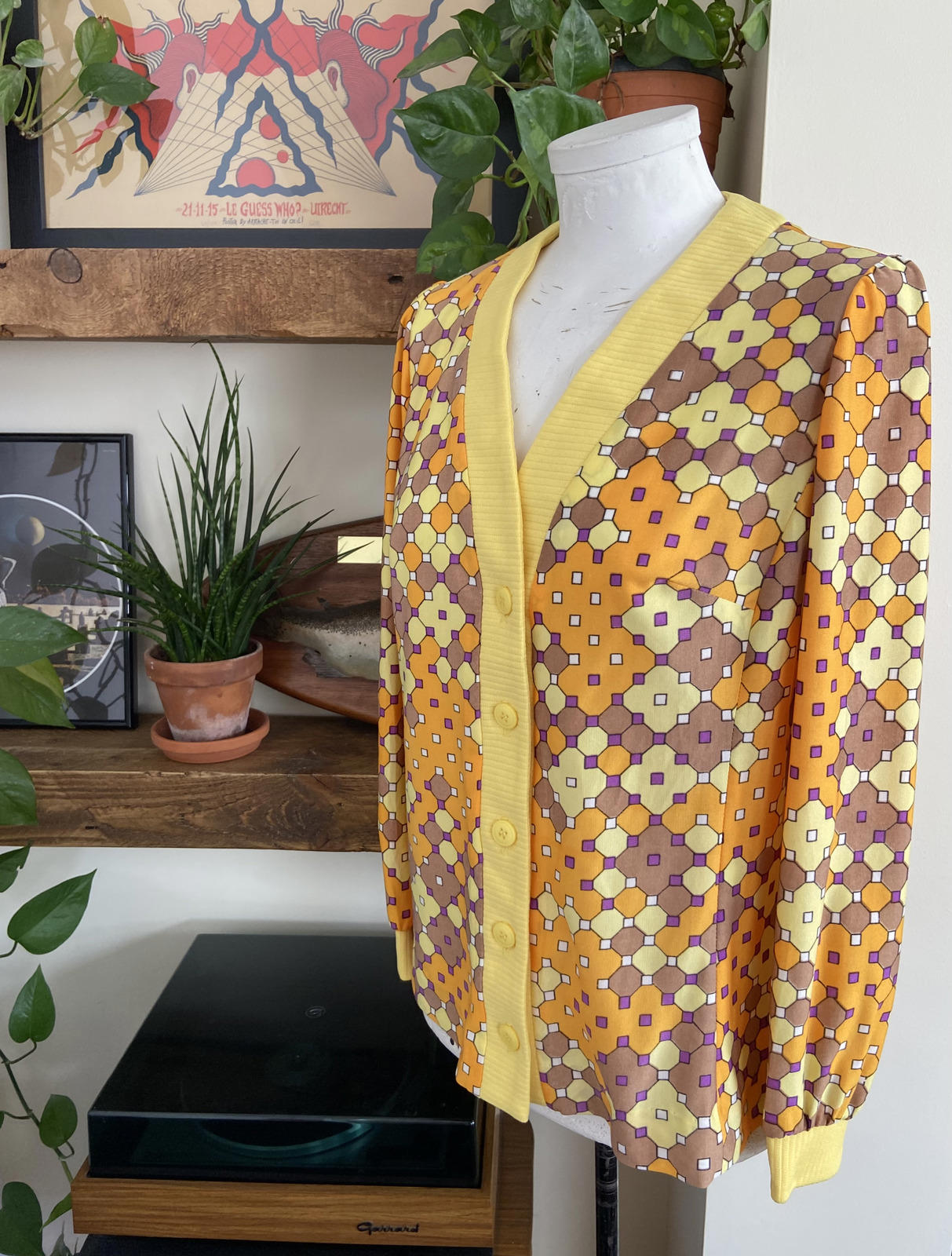 Vintage 1960s Yellow Retro Cardigan
