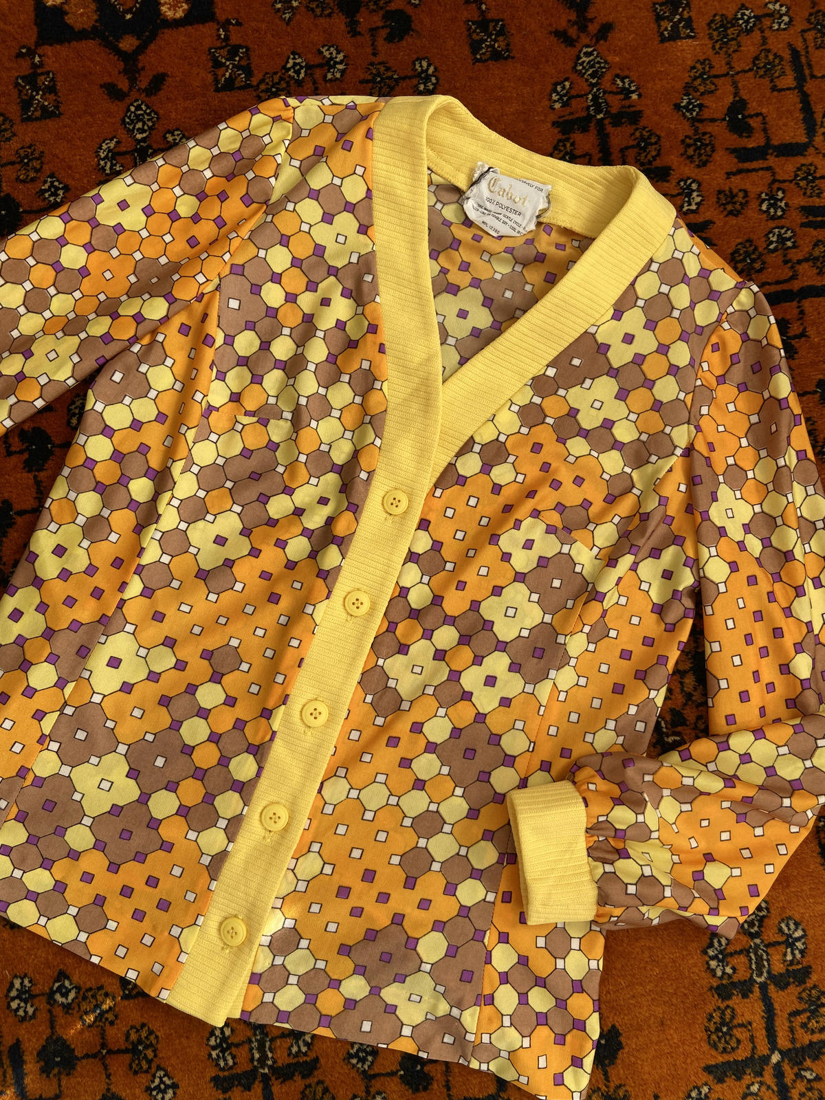 Vintage 1960s Yellow Retro Cardigan