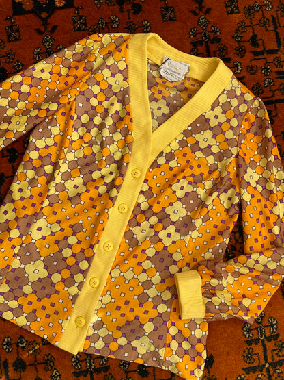 Vintage 1960s Yellow Retro Cardigan