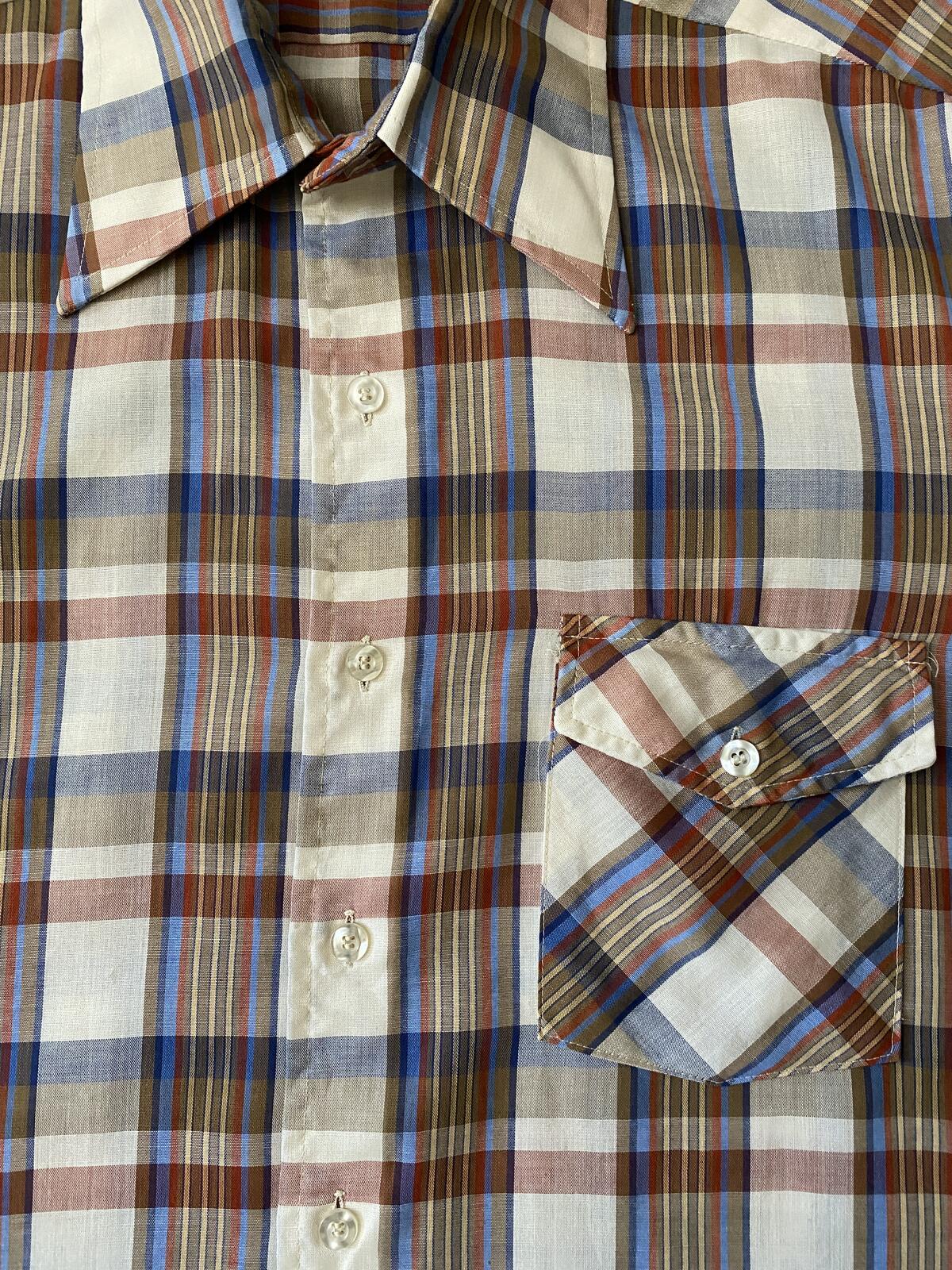 Vintage 1970s Brown Checked Dagger Collar Shirt