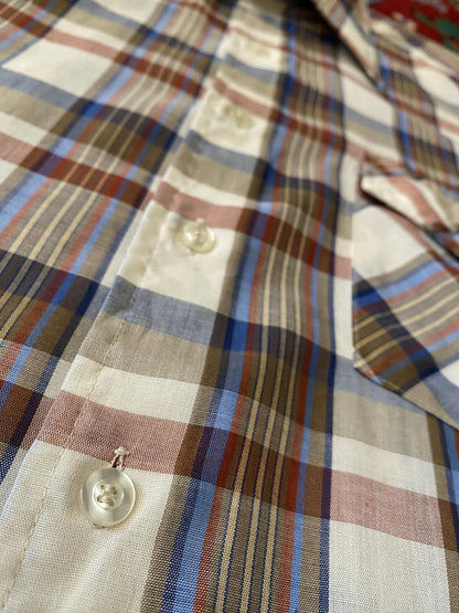 Vintage 1970s Brown Checked Dagger Collar Shirt