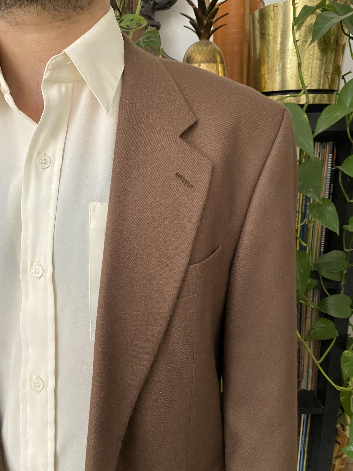 Vintage 1970s Brown New Wool Blazer Jacket