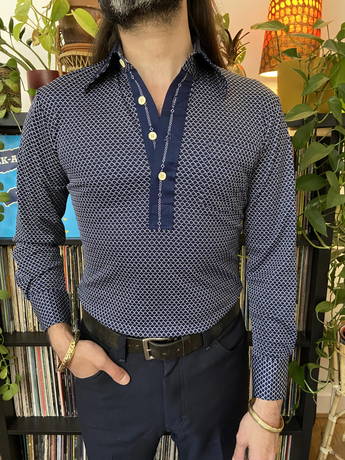Vintage Japanese 1970s Navy Jersey Top