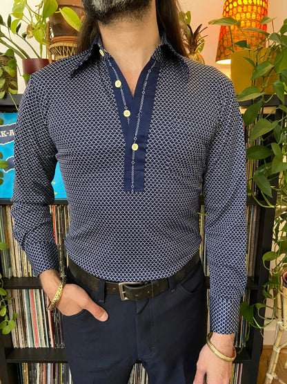 Vintage Japanese 1970s Navy Jersey Top