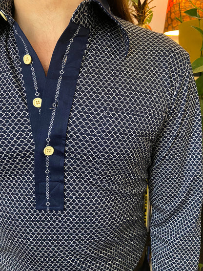 Vintage Japanese 1970s Navy Jersey Top