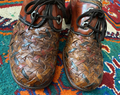 Vintage 1970s Russell & Bromley Woven Leather Shoes UK 10