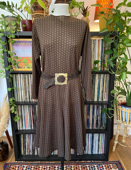 Vintage Brown Fit and Flare Midi Dress