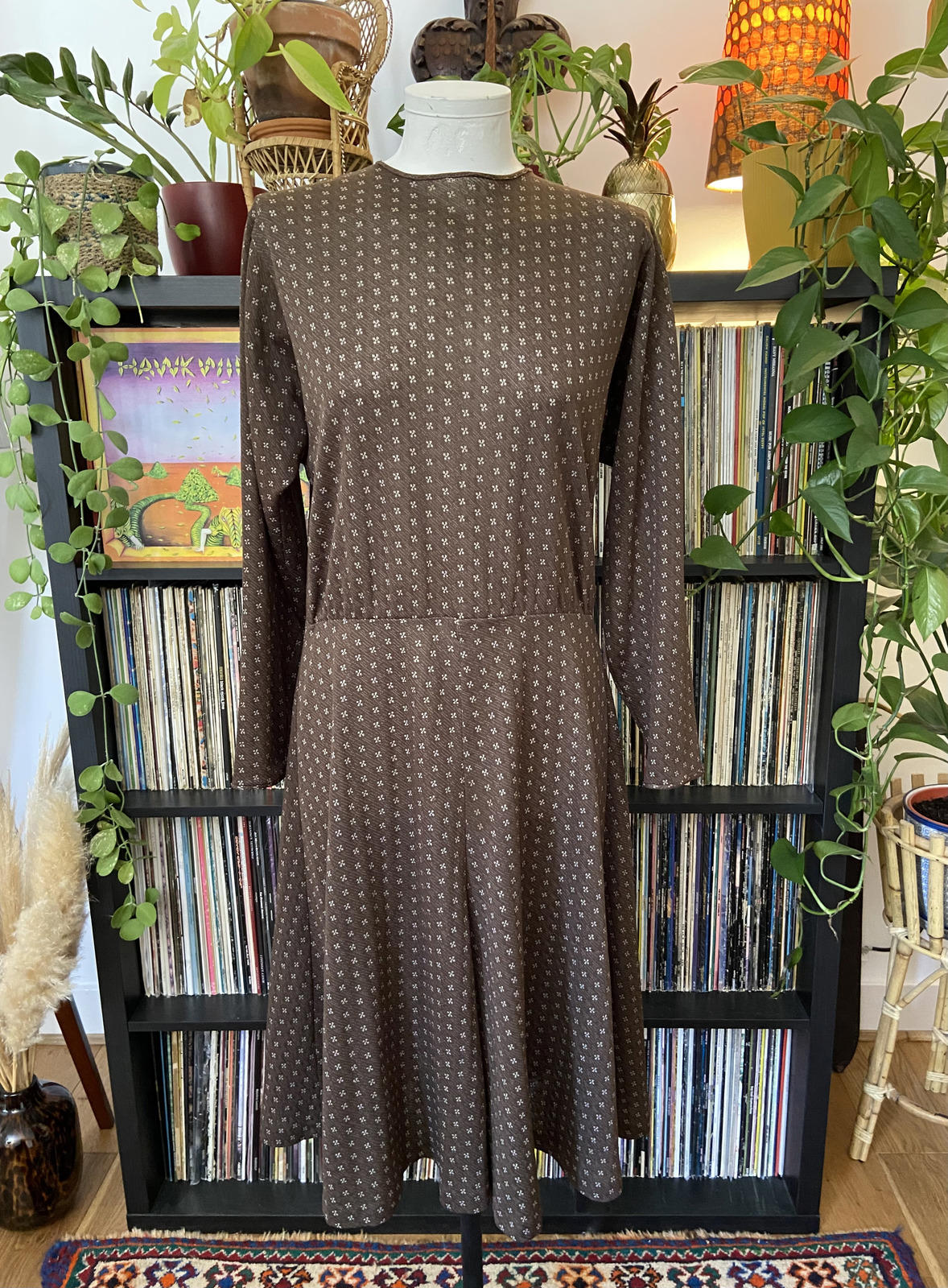 Vintage Brown Fit and Flare Midi Dress