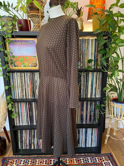 Vintage Brown Fit and Flare Midi Dress