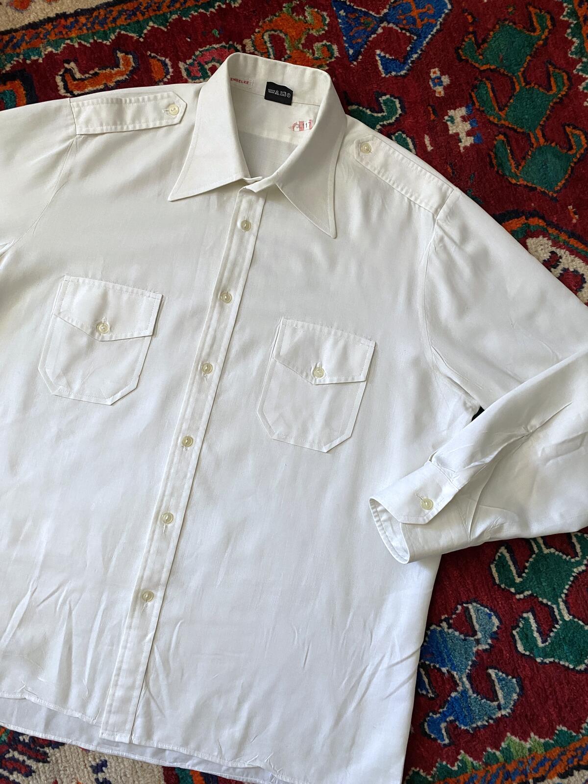 Vintage 1970s White Dagger Collar Shirt With Epaulettes