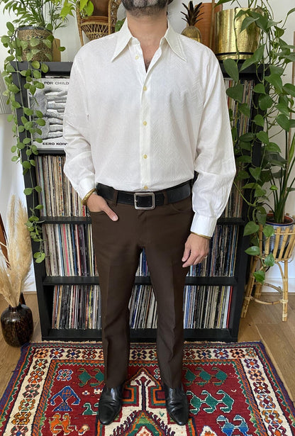 Vintage XL 1970s Woven Herringbone Dagger Collar Shirt