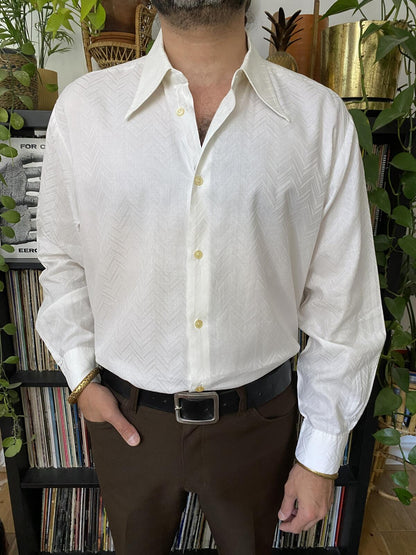 Vintage XL 1970s Woven Herringbone Dagger Collar Shirt