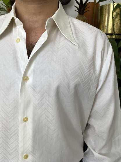 Vintage XL 1970s Woven Herringbone Dagger Collar Shirt