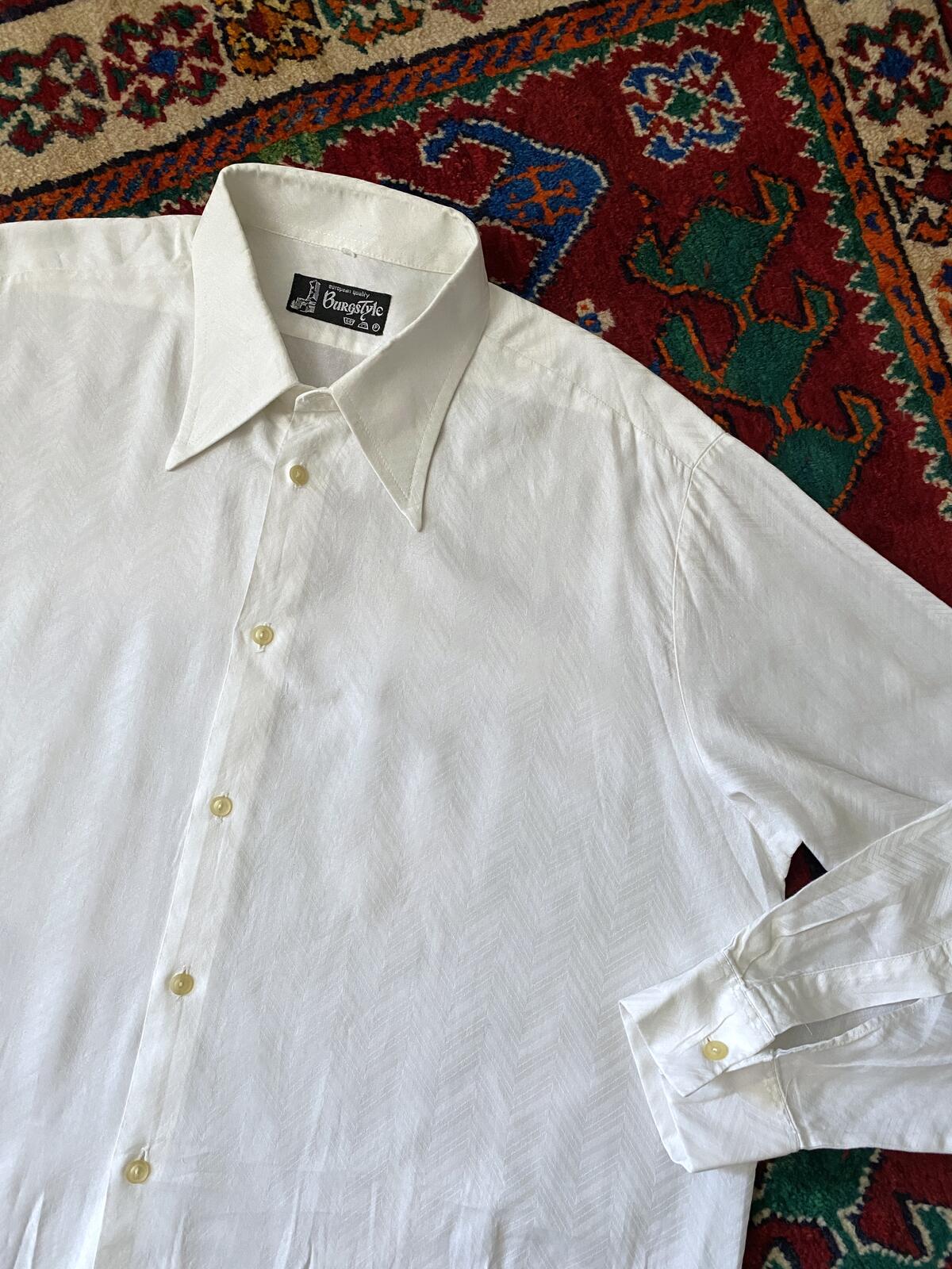 Vintage XL 1970s Woven Herringbone Dagger Collar Shirt