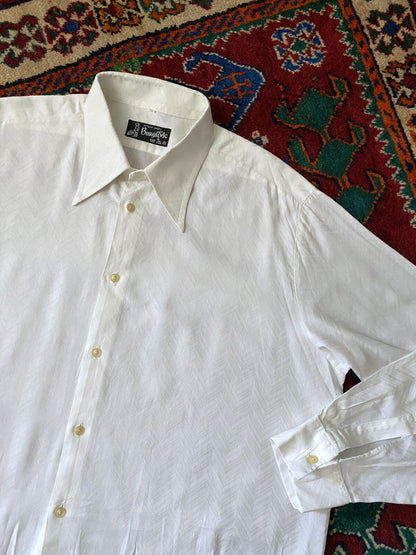 Vintage XL 1970s Woven Herringbone Dagger Collar Shirt