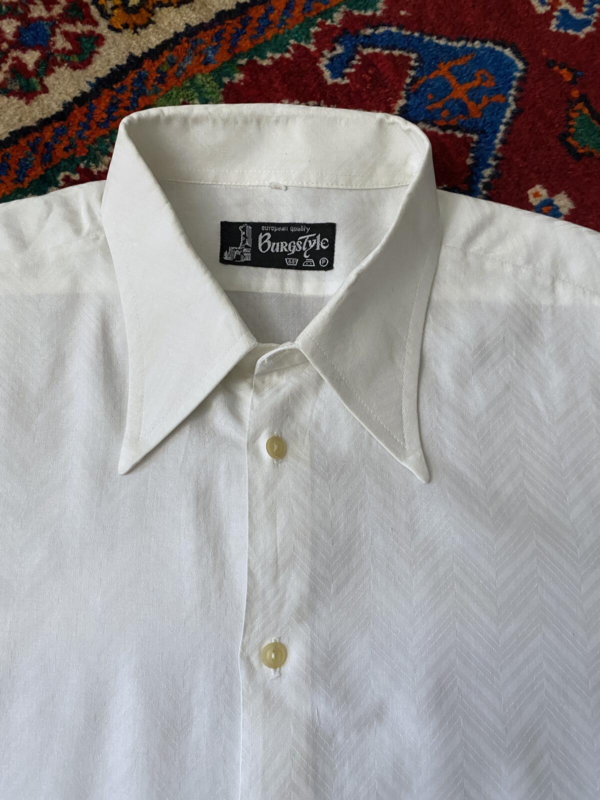 Vintage XL 1970s Woven Herringbone Dagger Collar Shirt