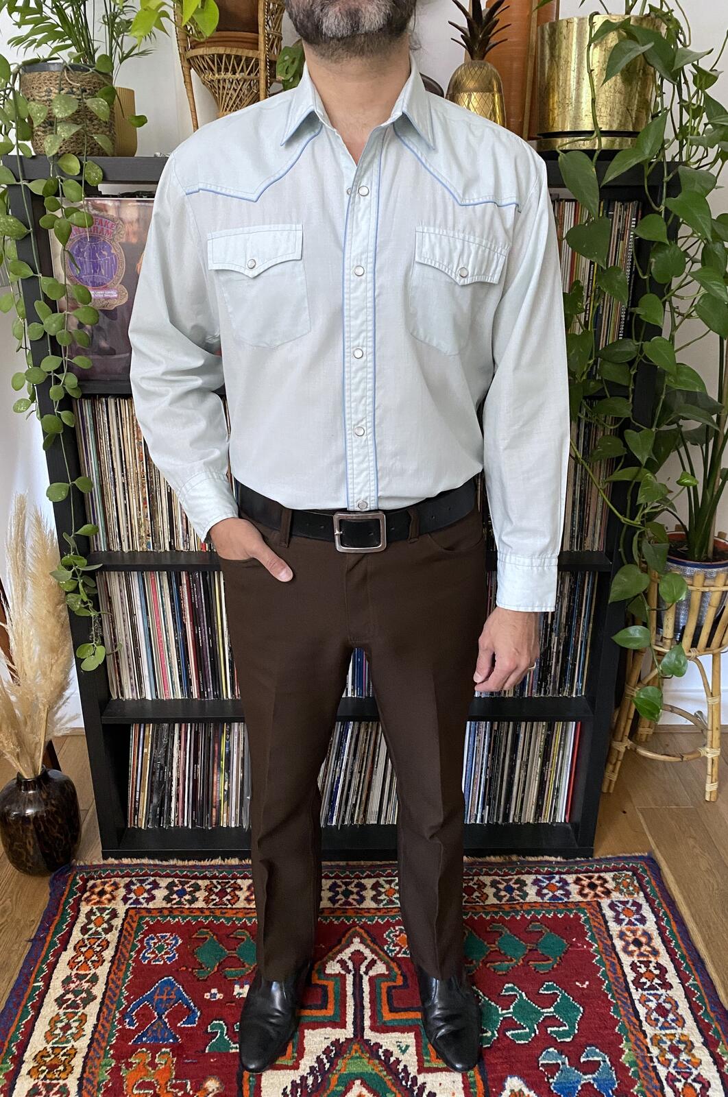 Vintage 1970s Pale Blue Western Shirt