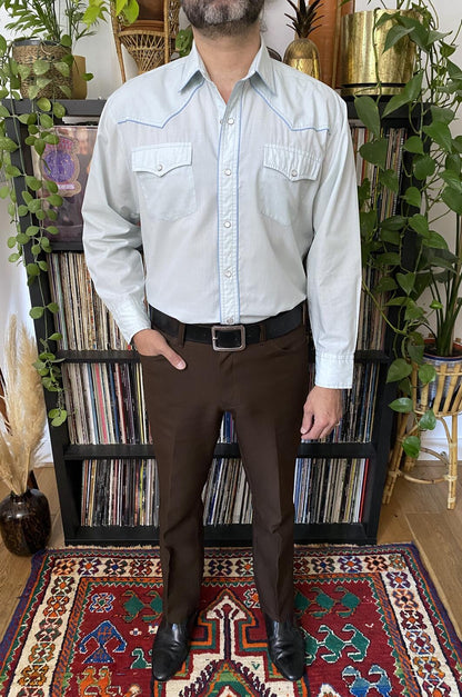 Vintage 1970s Pale Blue Western Shirt