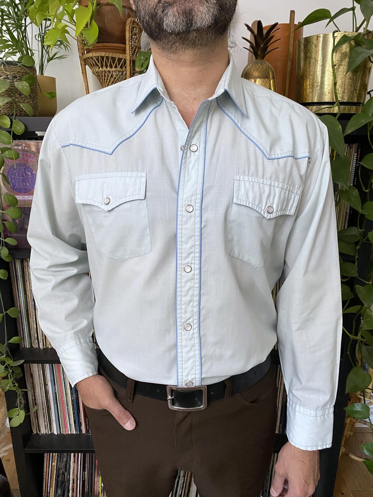 Vintage 1970s Pale Blue Western Shirt