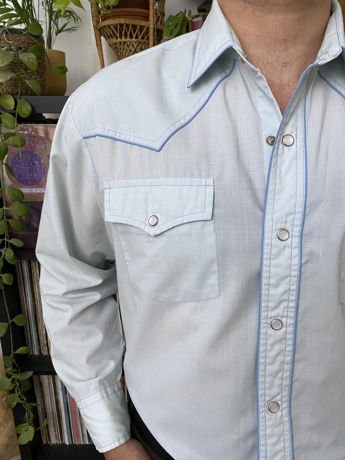 Vintage 1970s Pale Blue Western Shirt