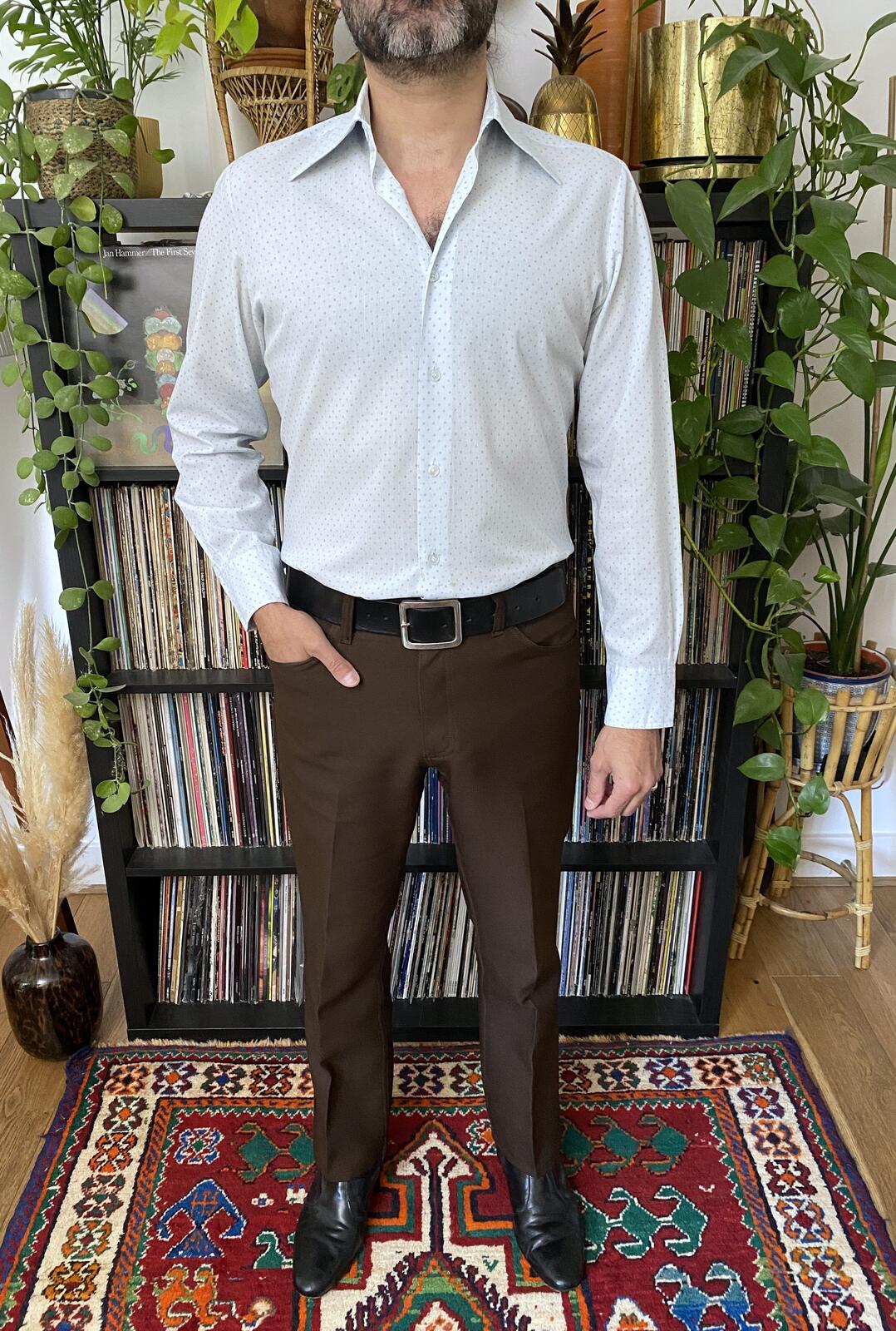 Vintage 1970s Pale Blue Dagger Collar Shirt