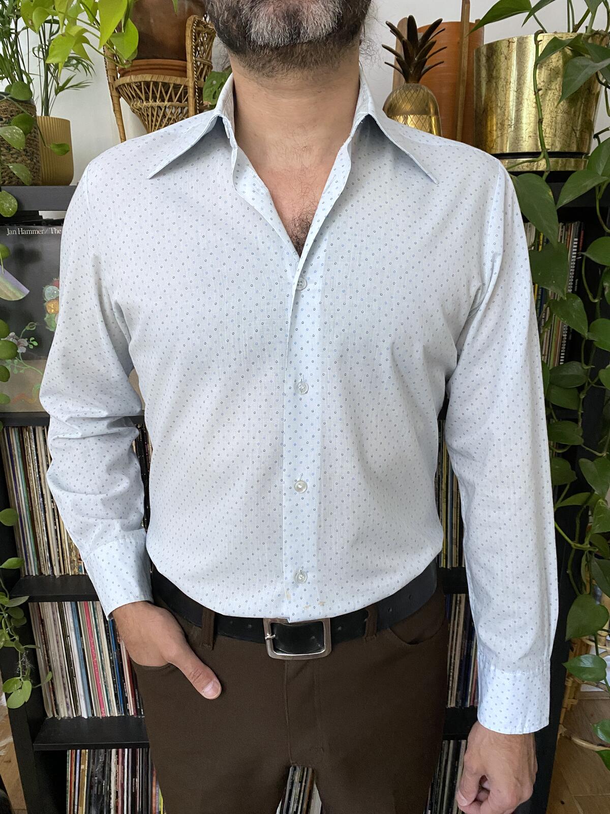Vintage 1970s Pale Blue Dagger Collar Shirt