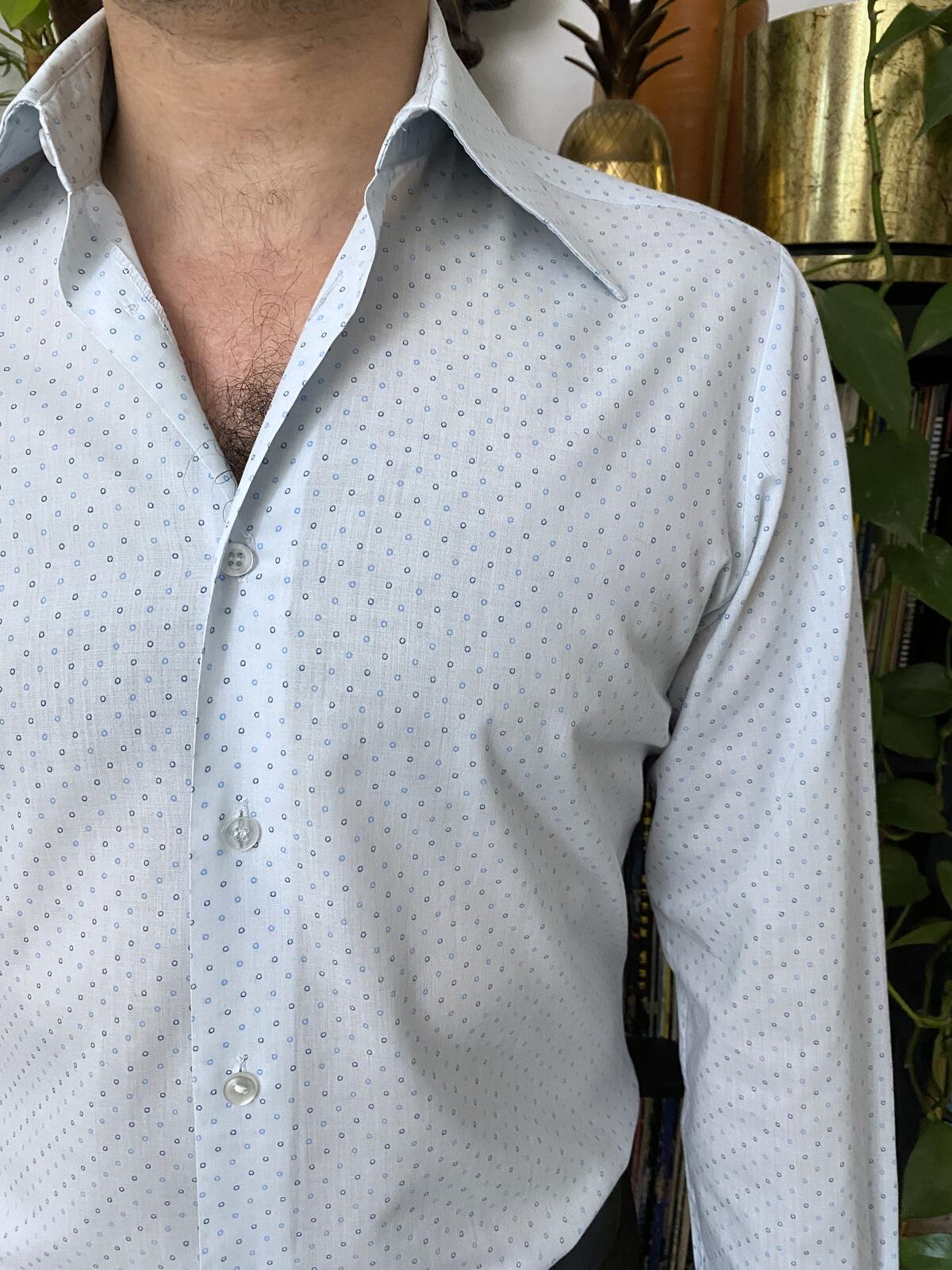Vintage 1970s Pale Blue Dagger Collar Shirt