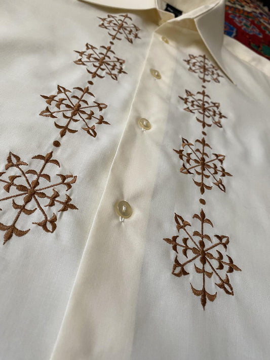 Vintage XL 1970s Beige Embroidered Shirt