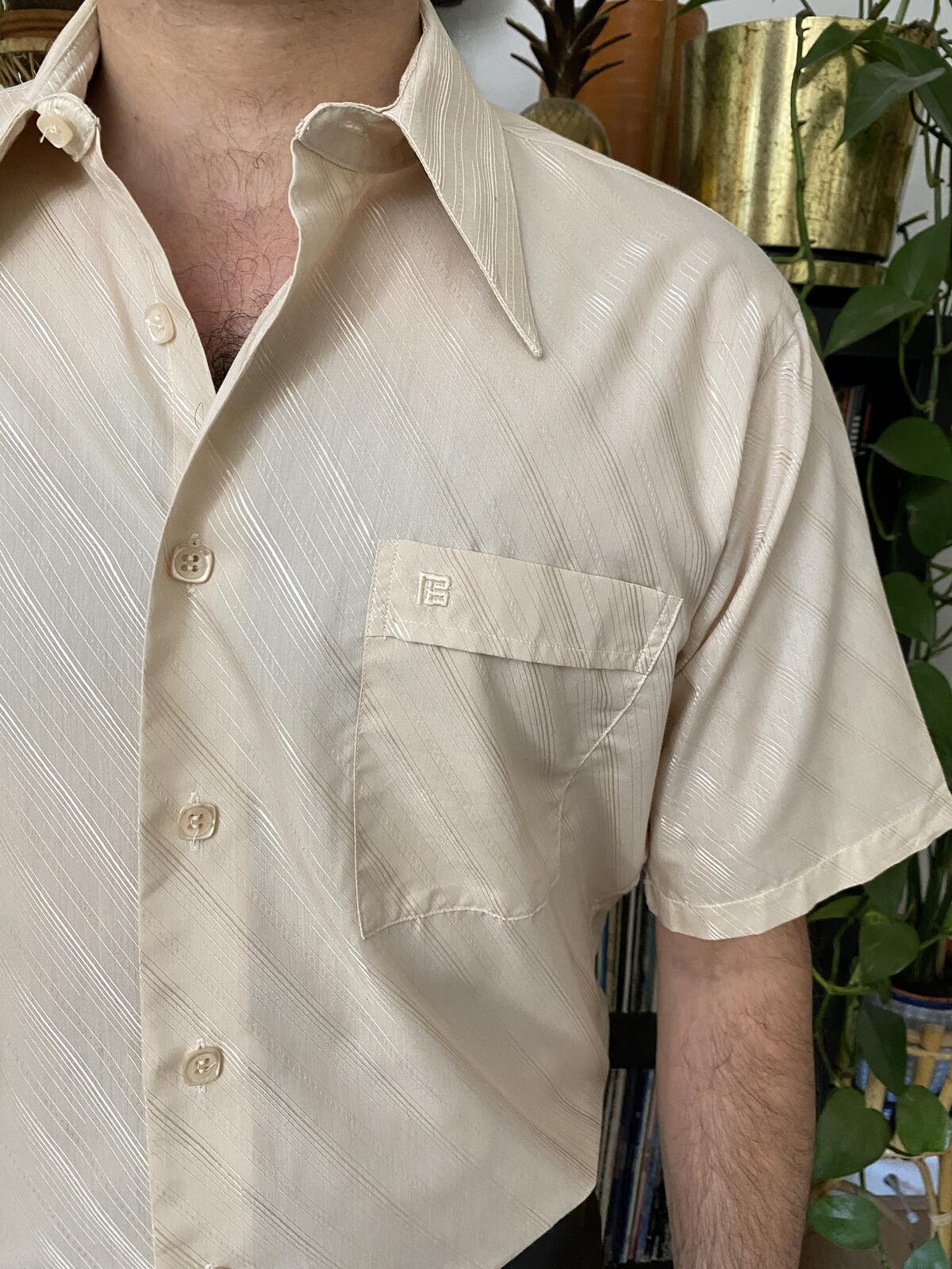 Vintage 1970s Beige Pierre Balmain Dagger Collar Shirt