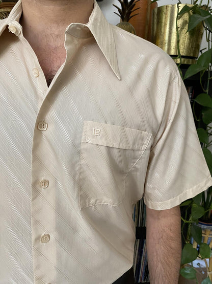 Vintage 1970s Beige Pierre Balmain Dagger Collar Shirt