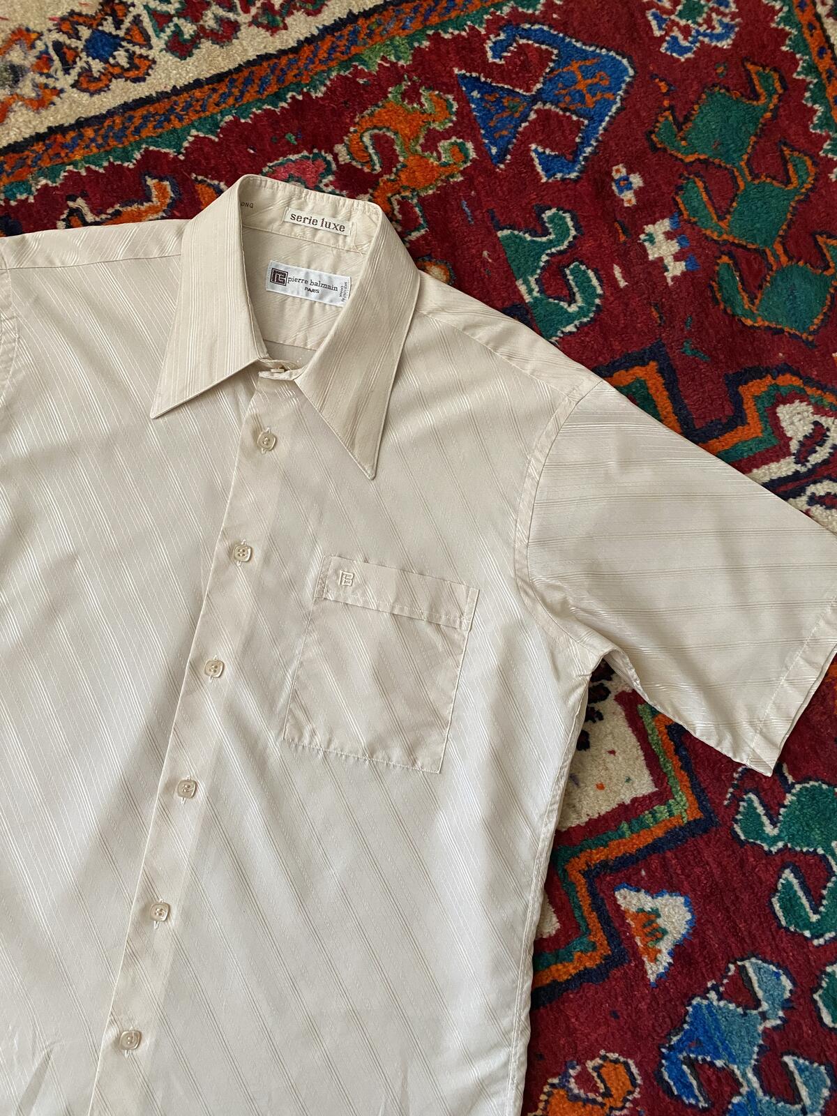 Vintage 1970s Beige Pierre Balmain Dagger Collar Shirt