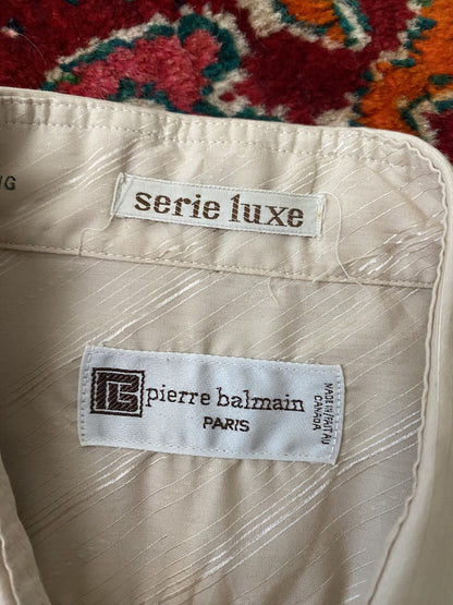 Vintage 1970s Beige Pierre Balmain Dagger Collar Shirt