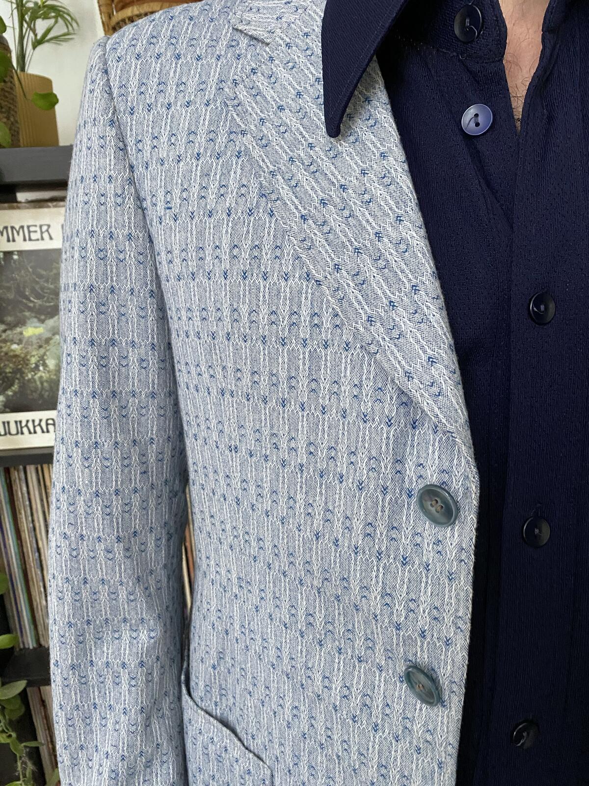 Vintage 1970s Light Blue Woven Pattern Blazer Jacket