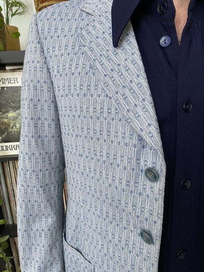 Vintage 1970s Light Blue Woven Pattern Blazer Jacket