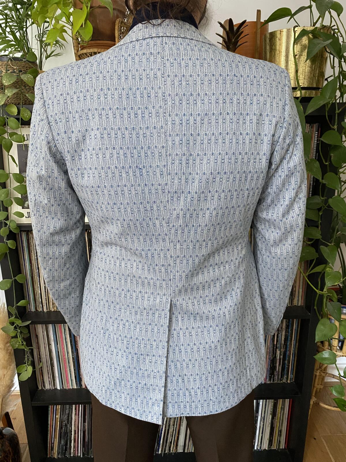 Vintage 1970s Light Blue Woven Pattern Blazer Jacket