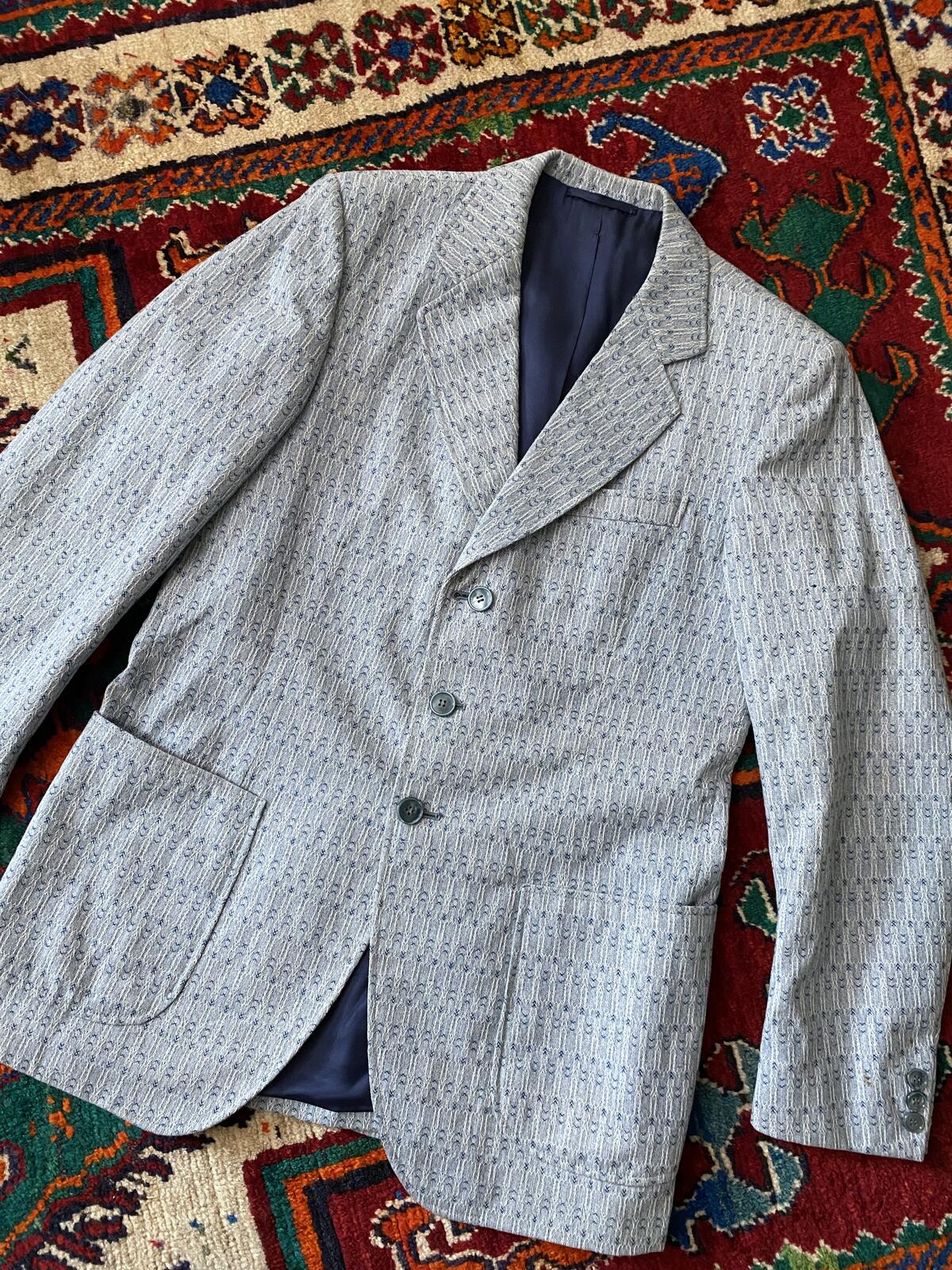 Vintage 1970s Light Blue Woven Pattern Blazer Jacket