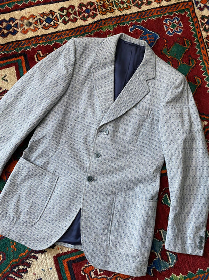 Vintage 1970s Light Blue Woven Pattern Blazer Jacket