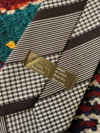 Vintage 1970s Brown Striped Woven Pattern Tie