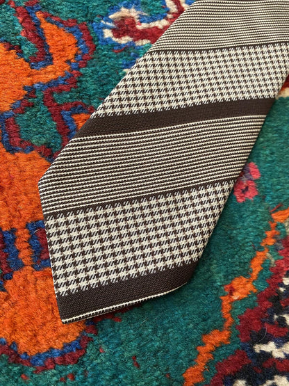 Vintage 1970s Brown Striped Woven Pattern Tie
