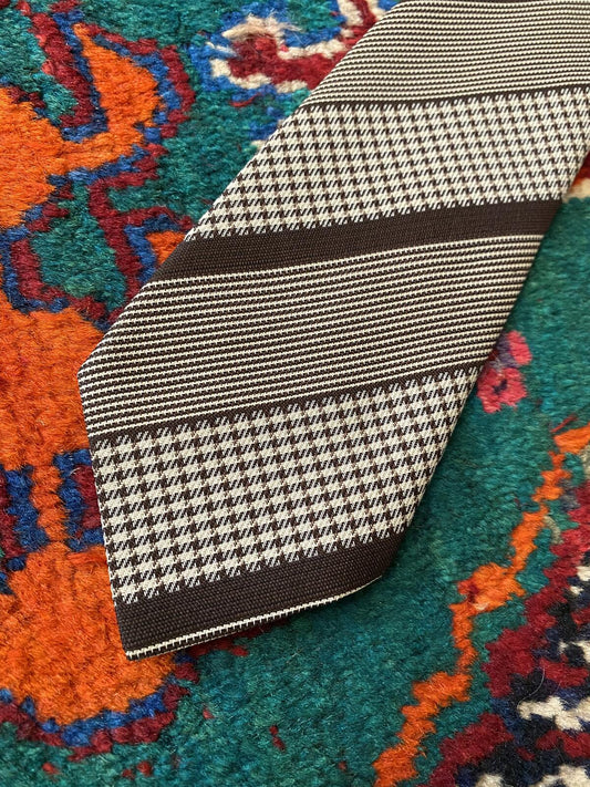 Vintage 1970s Brown Striped Woven Pattern Tie