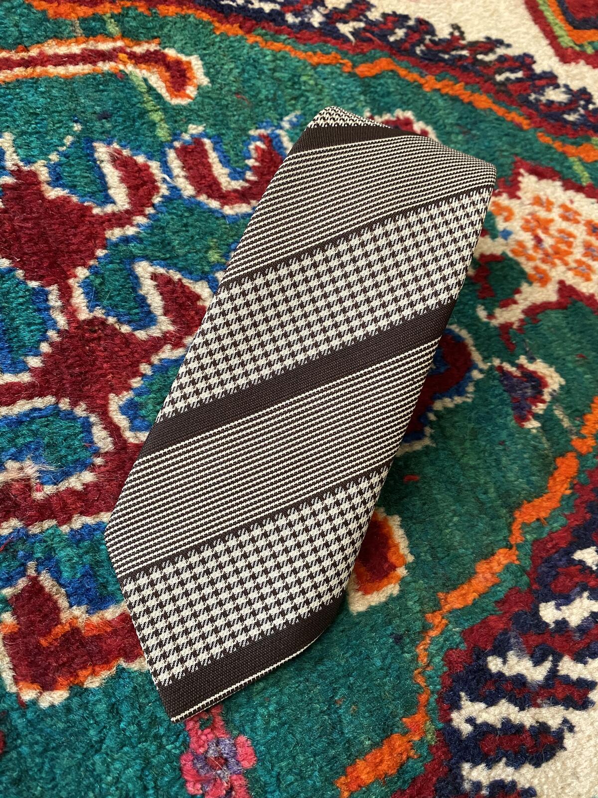 Vintage 1970s Brown Striped Woven Pattern Tie