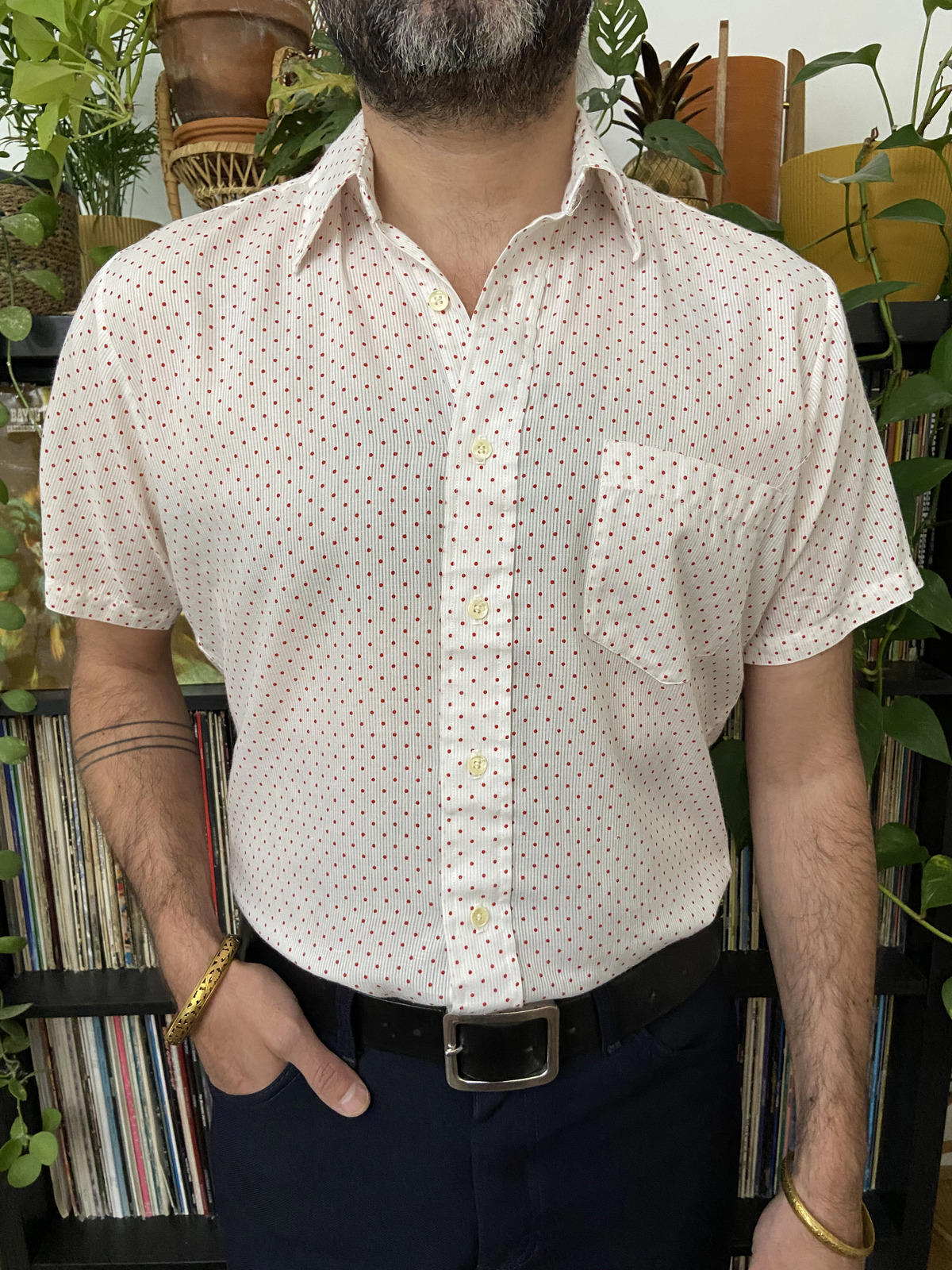 Vintage 1980s White & Red Polka Dot Shirt