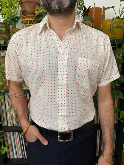 Vintage 1980s White & Red Polka Dot Shirt