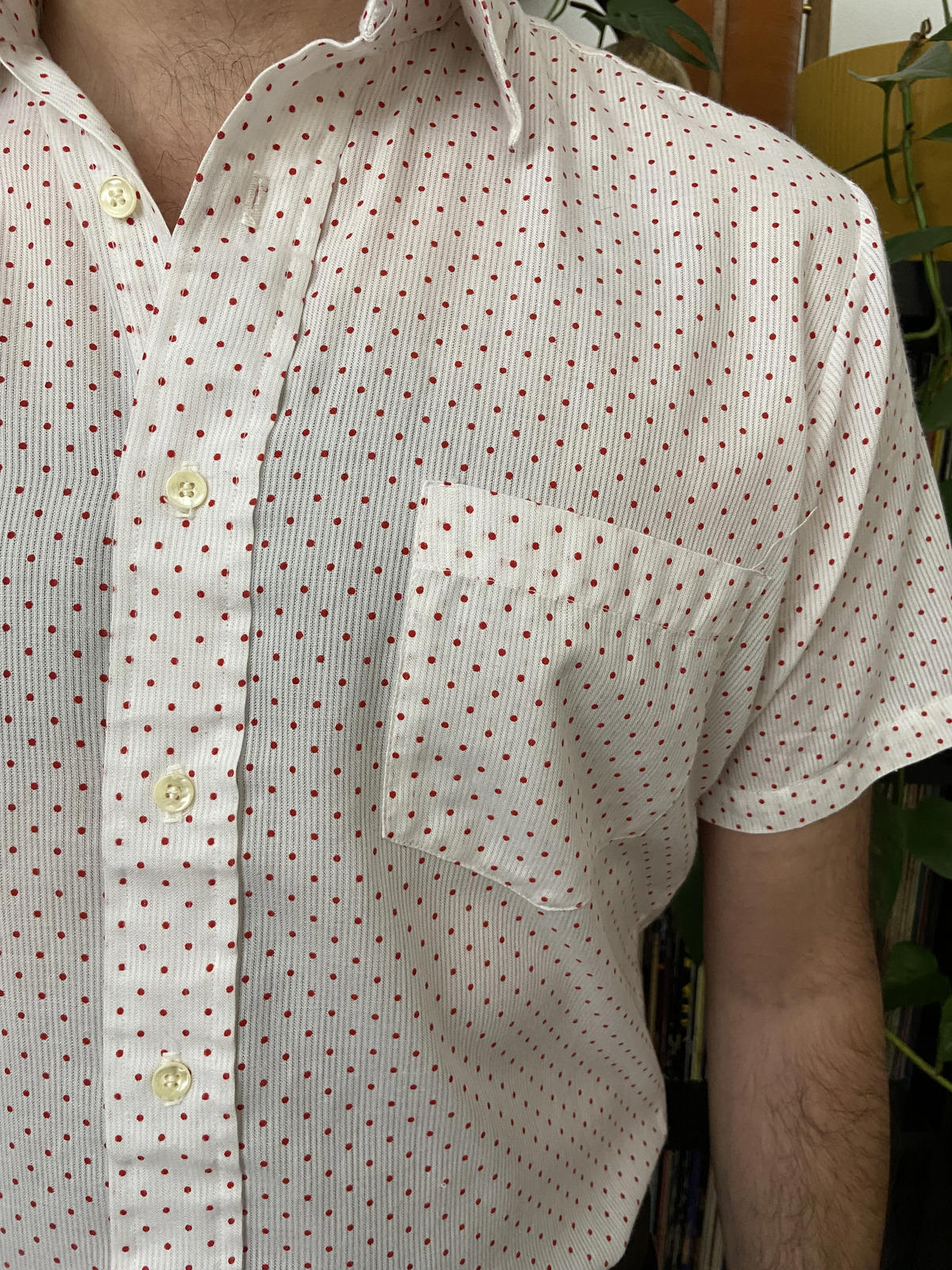 Vintage 1980s White & Red Polka Dot Shirt